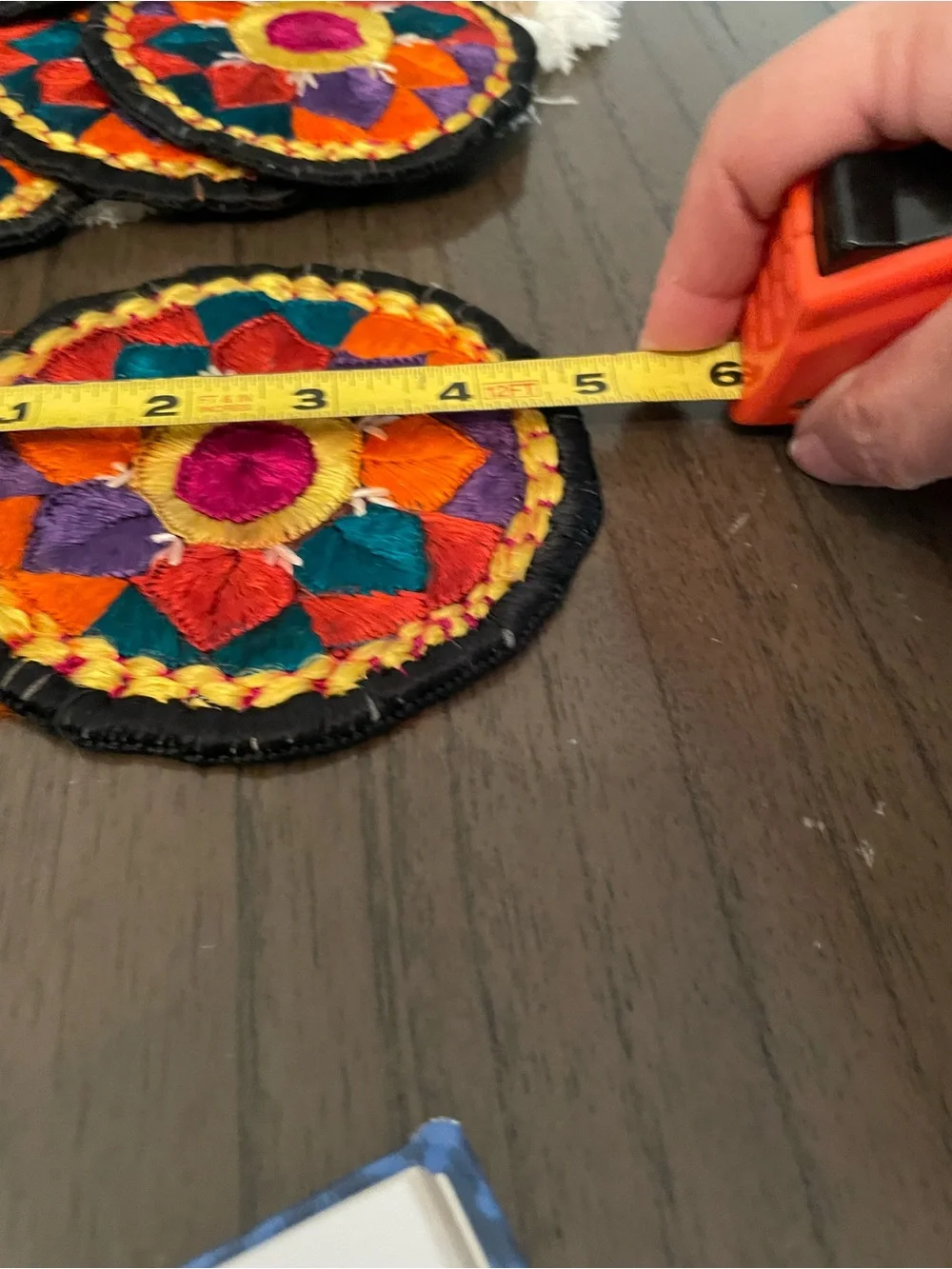 Hand-Embroidered Decorative Coaster Set - Multicolor (Orange, Teal, Purple)